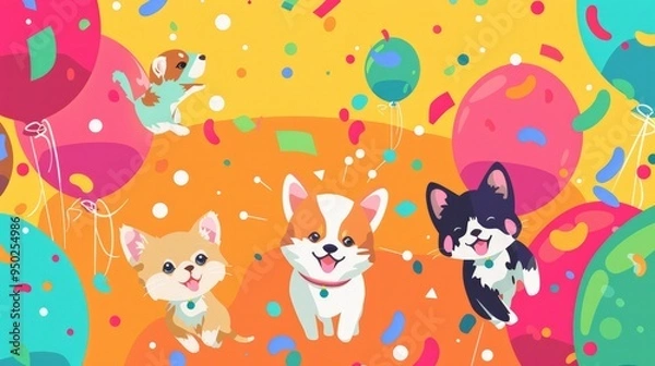 Fototapeta Lively pet-themed background with joyful puppies