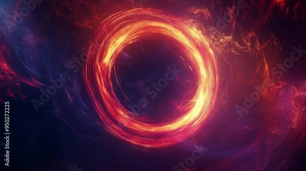 Fototapeta A vibrant abstract image depicting a fiery ring of swirling energy in deep space, with intense red, pink, and orange flames.