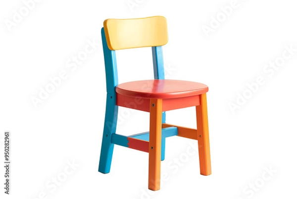 Fototapeta Single colorful wooden chair isolated on transparent background.