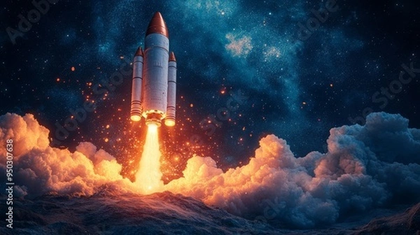 Fototapeta Rocket launch. Business startup.