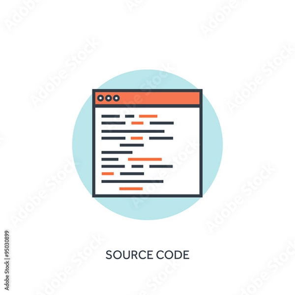 Fototapeta Flat lined document with code. Coding and programming.
