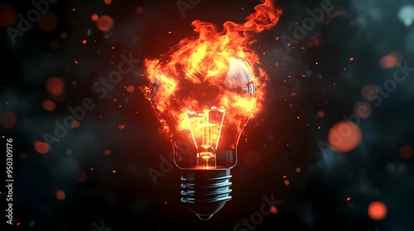 Fototapeta Light Bulb On Fire: A Symbol of Passion and Creativity