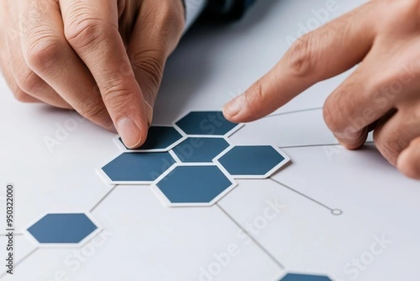 Fototapeta Close-up of a team leader s hand adjusting a flowchart on a digital interface, tech-driven project planning, modern business tools