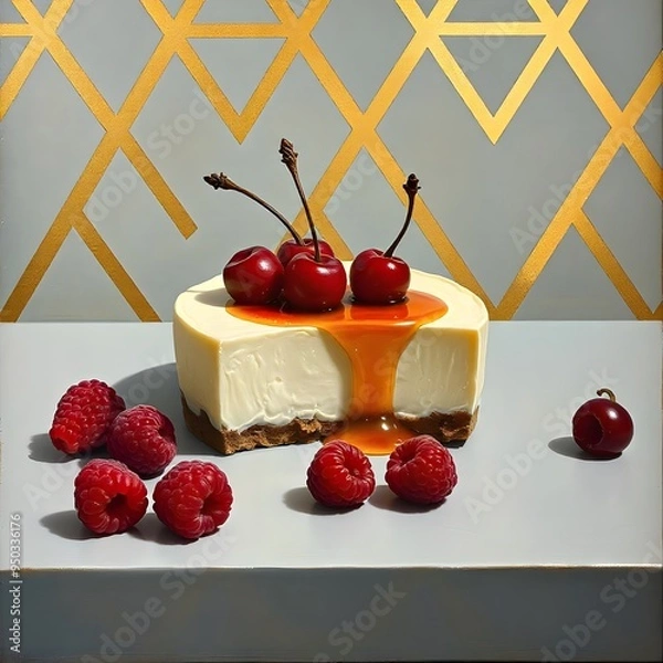 Fototapeta cake with cherries. cheesecake with cherries. fruit cream cake with cream and fruits.