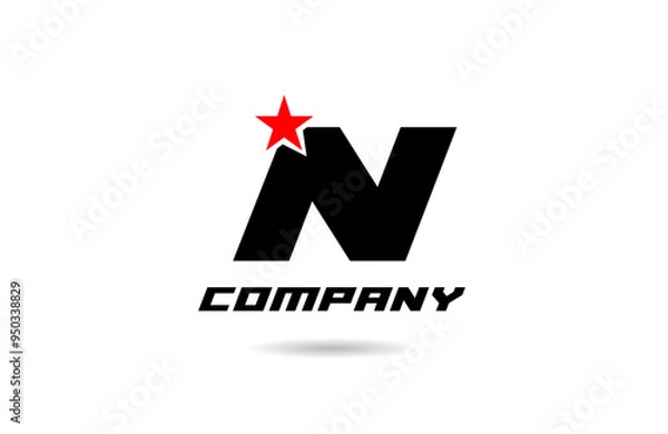 Fototapeta black and white N letter alphabet logo icon design with red star suitable for a business or company