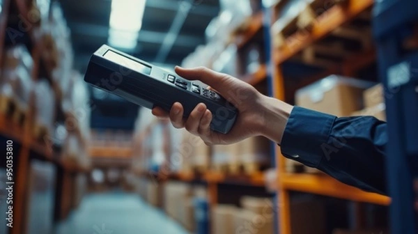 Obraz Warehouse Worker Scanning Inventory