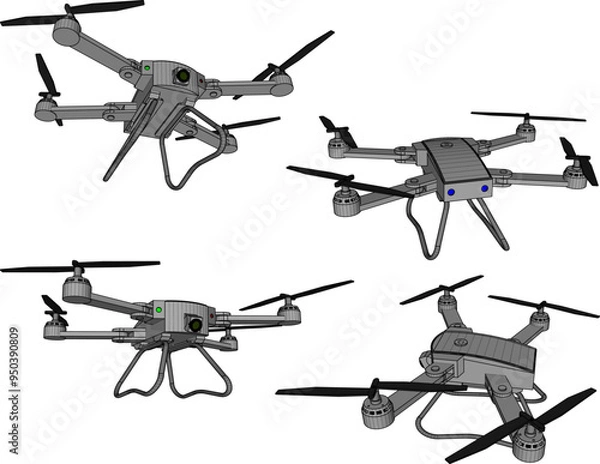 Fototapeta Vector sketch illustration design of a camera drone flying in the sky to see the view from above