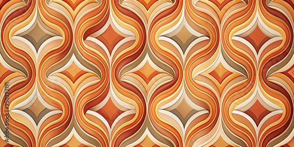 Fototapeta Retro Swirls: A seamless pattern of groovy 70s-inspired waves in a warm palette of orange, brown, and cream. Perfect for vintage and psychedelic designs. 