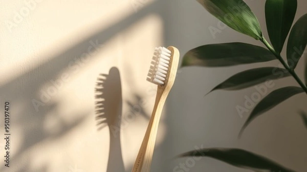 Obraz A Simple Bamboo Toothbrush in a Natural Setting