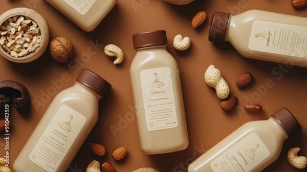 Obraz Nut Milk Bottles and Nuts