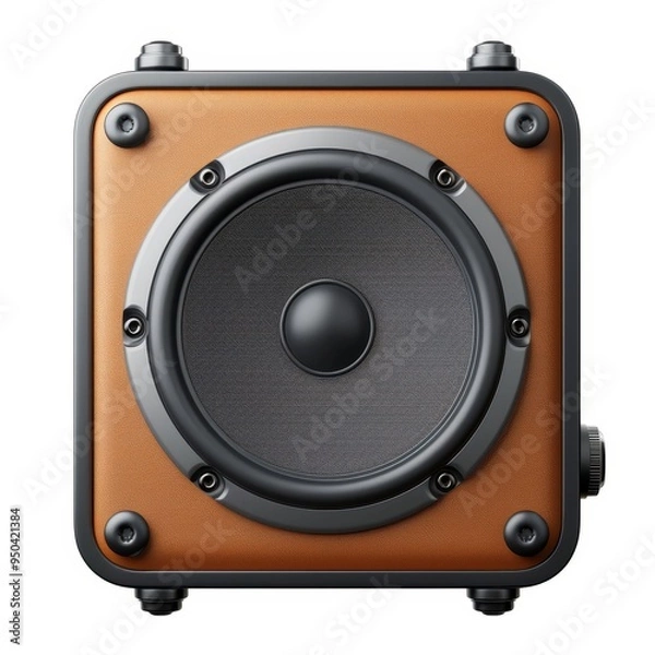 Fototapeta A speaker with a brown case and black speaker
