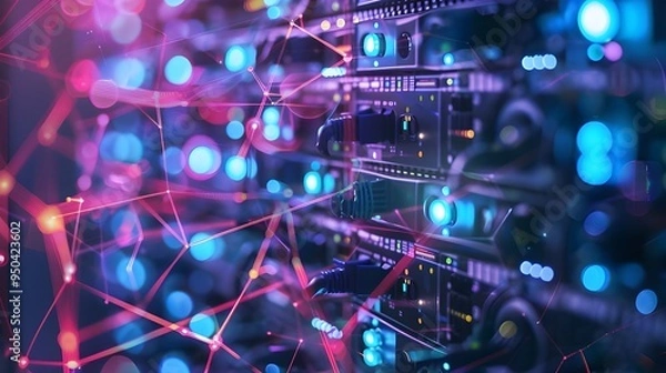 Obraz abstract digital connection dots and lines technology background network connection structure plexus effect 