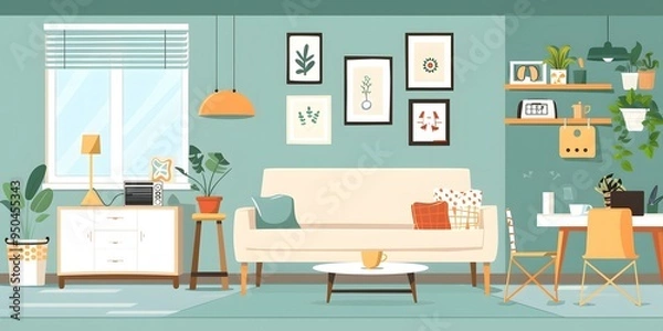 Fototapeta Cozy Living Room with Green Walls and Sofa
