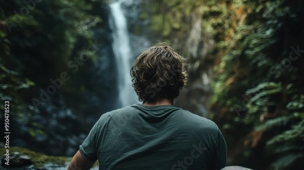 Fototapeta Tranquil Waterfall Moment in Lush Rainforest Surroundings