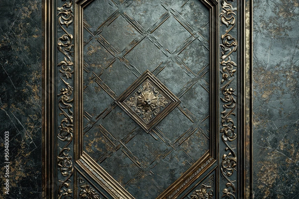 Fototapeta A Stunning 3D Render of an Exquisite Bronze Door Adorned with Elaborate Patterns and Rich Textures in a Mysterious Design