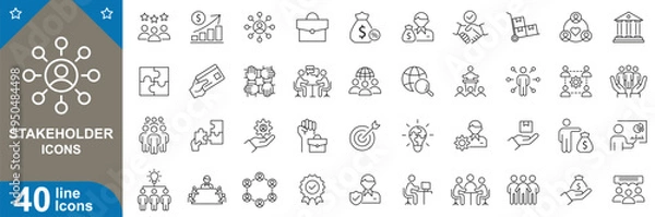 Fototapeta stakeholder icons set. Client, investor, employee, supplier, government, community, shareholder, partner, customer, manager and more. vector illustrator.
