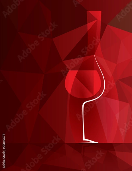 Fototapeta Wine Glass and Bottle Background. Wine bottle and glass with red wine on colorful background. Fully scalable vector illustration.