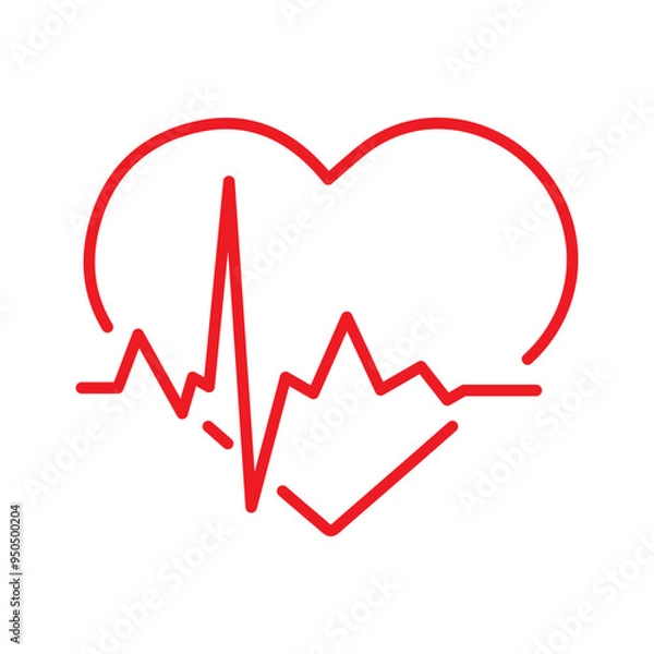 Fototapeta Heartbeat concept icons. Cardiogram ecg line with heart symbol red vector icon set.