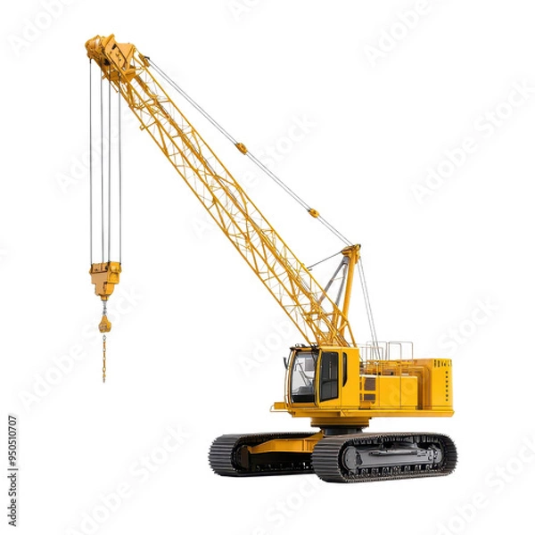 Fototapeta Heavy construction crane with extended boom, designed for lifting and transporting heavy materials on construction sites.