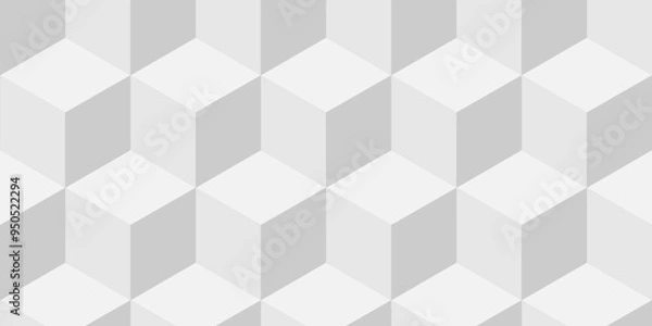 Obraz Minimal vector cube triangle geometric tile mosaic wall grid retro digital hexagon technology wallpaper background. white and gray block cube structure backdrop square triangle texture vintage design.