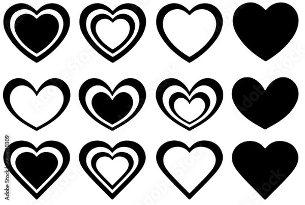 Fototapeta Set of hearts in red color, Red heart icons set vector