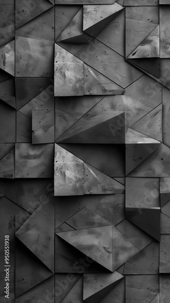 Fototapeta A gray and black image of a wall with a lot of squares and triangles