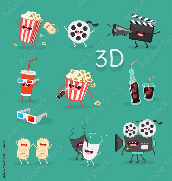 Obraz Funny cinema icons set