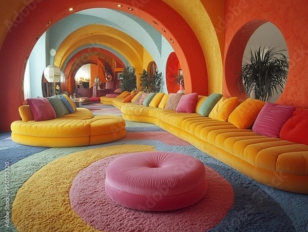 Obraz colourful 70s style interior design, generative ai
