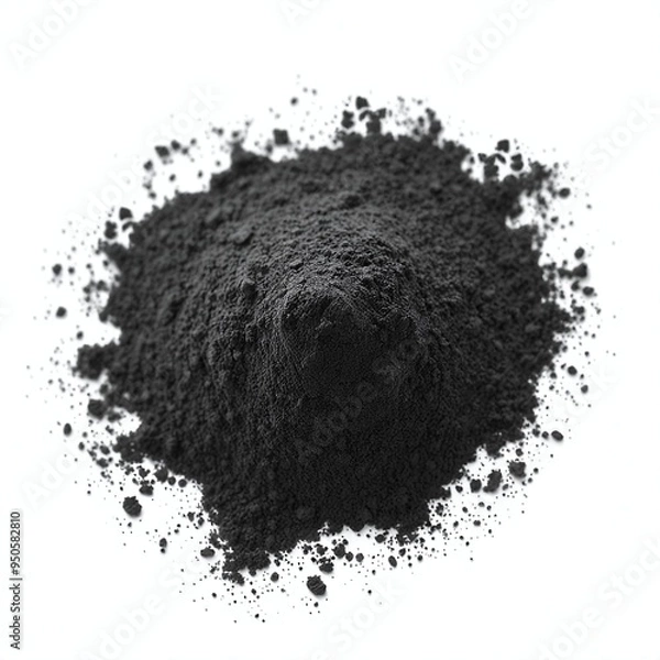 Fototapeta High-quality image of black powder isolated on a white background. Perfect for industrial, artistic, or
scientific presentations. Detailed texture
emphasizes the fine granularity of the material.