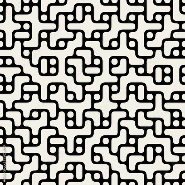 Obraz Vector Seamless Black & White Rouned Maze Lines Circles and Blocks Pattern