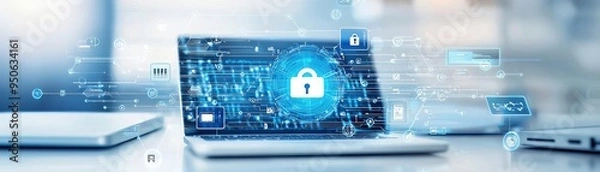 Fototapeta A digital interface showing a multifactor authentication process on various devices, with defense systems, reset functions, and authorization management tools clearly visualized