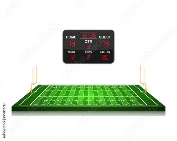 Fototapeta American Football field with scoreboard,vector