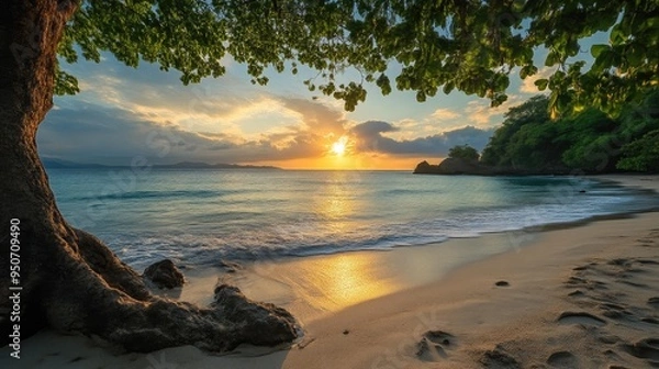 Fototapeta Tranquil Lagoon Surrounded by White Sand