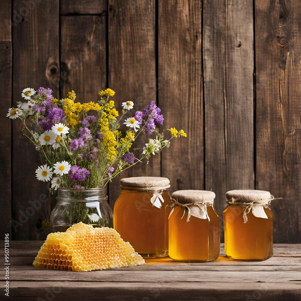 Obraz Potes de mel e flores silvestres.