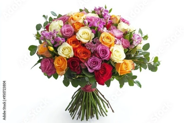 Obraz A bouquet of flowers with a white ribbon, generative ai image