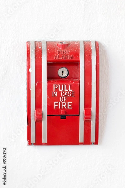 Fototapeta Red fire alarm pull switch isolated on white.
