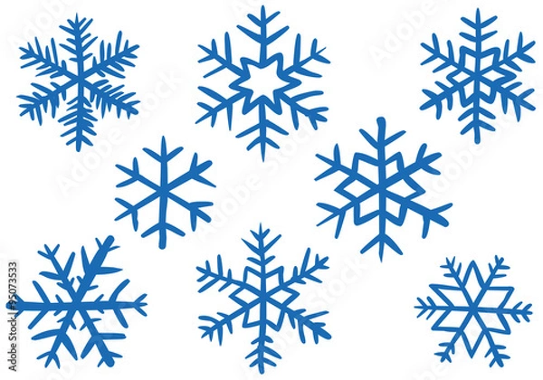 Obraz Vektor-Set: 8 Schneeflocken, blau, handgezeichnet, Vektor, freigestellt