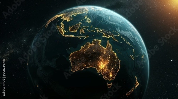 Fototapeta Earth with Australia Illuminated at Night from Space