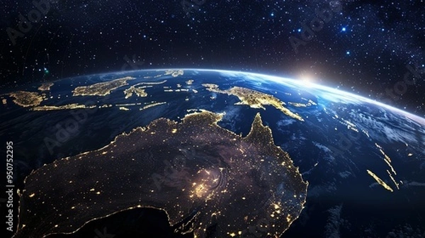 Fototapeta Earth's Nighttime Glow with Australia and Surrounding Islands Visible