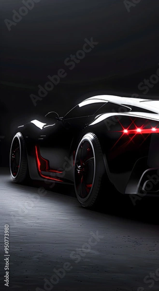 Fototapeta Sleek black sports car with red accents. Sports car concept.