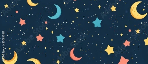 Fototapeta A colorful background with stars and crescent moons