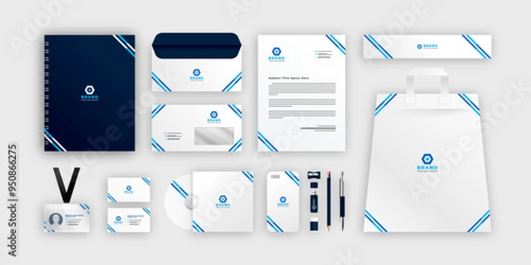 Fototapeta Corporate Branding identity template design. Modern Stationery mockup black and blue color. Business style stationery and documentation. Vector illustration