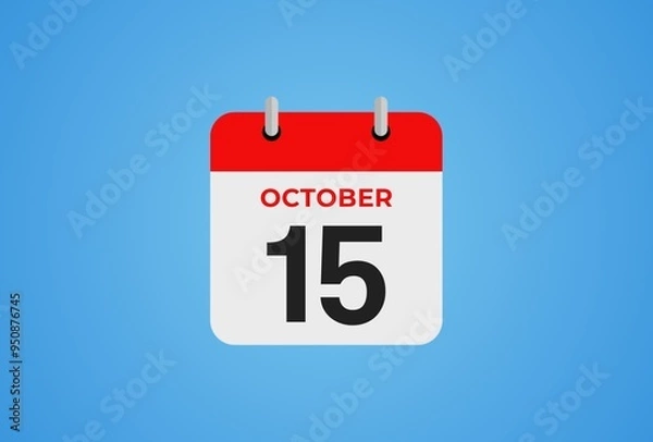 Obraz Icon calendar day. 15 October. 15th days of the month, illustration style. Date day of week Sunday, Monday, Tuesday, Wednesday, Thursday, Friday, Saturday. 