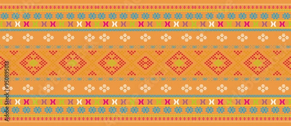 Obraz Traditional Asian fabric patterns, ornaments, carpets, backgrounds, Ulos Batak, Songket Patterns, Batik Textures, Asian Backgrounds, Islamic Patterns, Indian Backgrounds, Colorful, Multicolor.