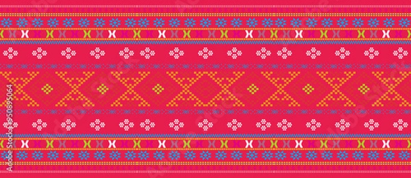Obraz Traditional Asian fabric patterns, ornaments, carpets, backgrounds, Ulos Batak, Songket Patterns, Batik Textures, Asian Backgrounds, Islamic Patterns, Indian Backgrounds, Colorful, Multicolor.