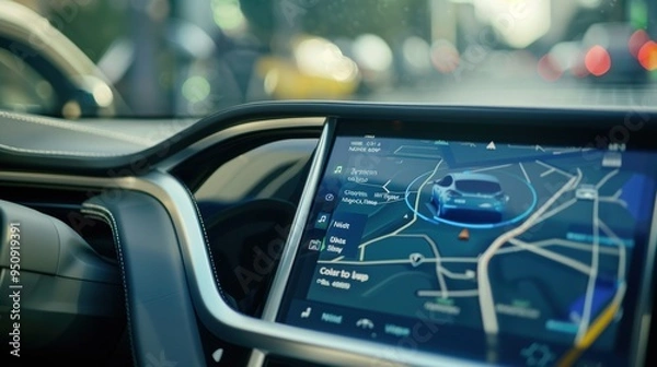 Obraz Gps navigation system showing location on screen in modern car