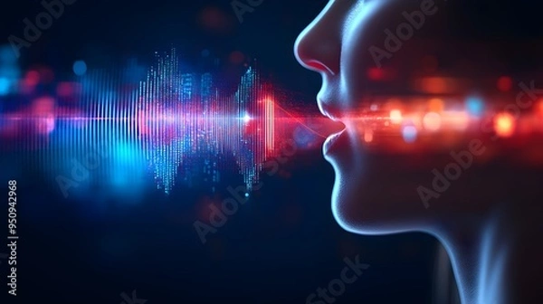 Fototapeta Double exposure of a digital voice assistant and soundwaves, representing AI-powered speech technology.--style raw