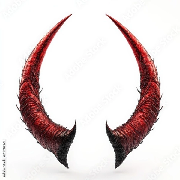 Fototapeta Photo of a devil horns headband with bright red horns, floating in mid-air, no shadow, on isolated white background