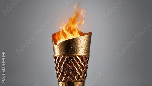 Fototapeta Golden torch with a flame against a gradient grey background