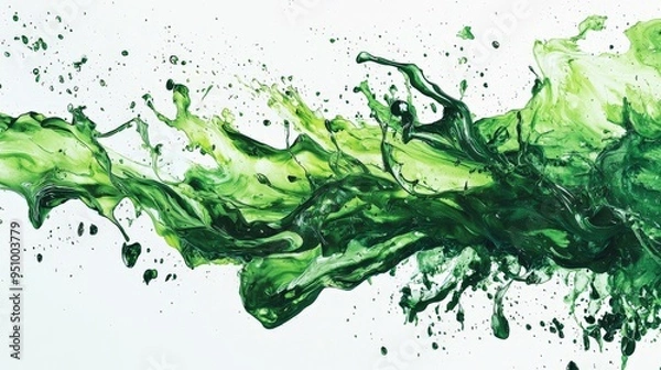 Fototapeta A green watercolor splash, vibrant and dynamic, spreading across the canvas